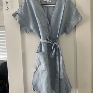 Light Blue Linen Button-Down Dress